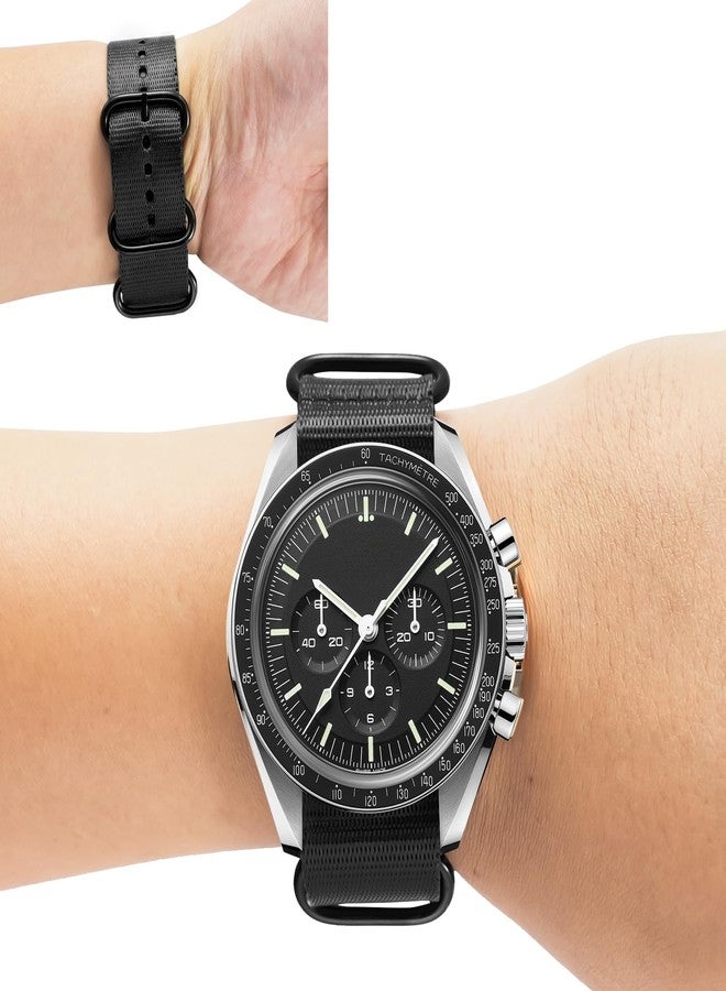 ريتشي سوار ساعة ريتشي لعيد الميلاد، مقاسات 18 مم، 20 مم، 22 مم، 24 مم، مصنوع من النايلون الباليستي العسكري، مزود بإبزيم أسود متين (24 مم، أسود)، هدية مثالية للرجال. - Image 3